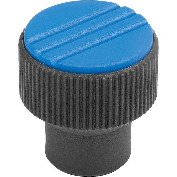 Kipp Knurled Knob Size:3 D=M10, D1=34, H=36, Plastic Black Ral7021, Comp:Stainless, Cap:Blue Ral5017 K0247.03103 - main